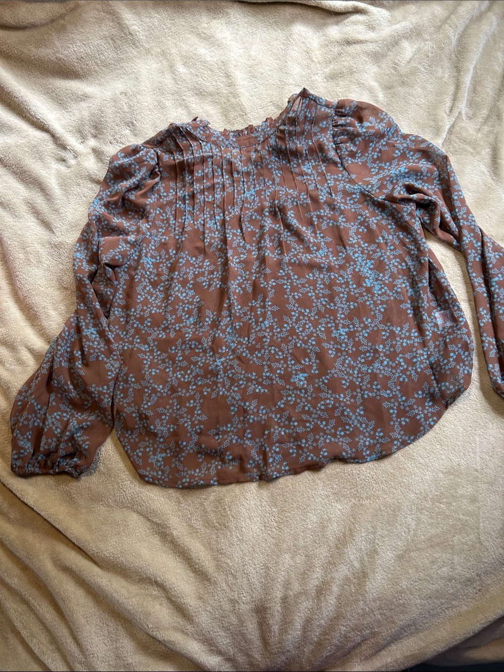a.n.a Brown Blouse with Light Blue Floral Print